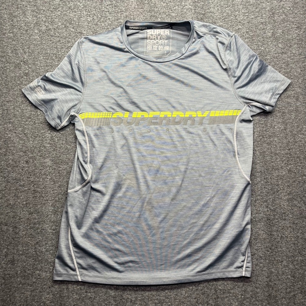 Superdry T-Shirt Mens XL Grey Sport Neon Yellow Elite Athletic Training RX501 01